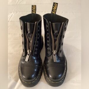 Dr. Martens Black Leather Front Zip Combat Boots | Unisex